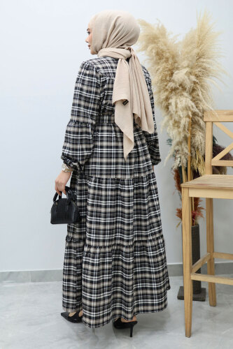 Robalı Ekose Elbise TSD260134 Sütlü kahve - 6