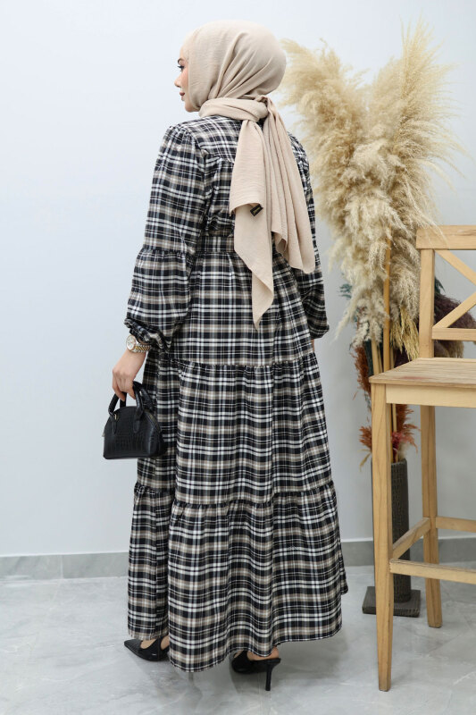 Robalı Ekose Elbise TSD260134 Sütlü kahve - 6