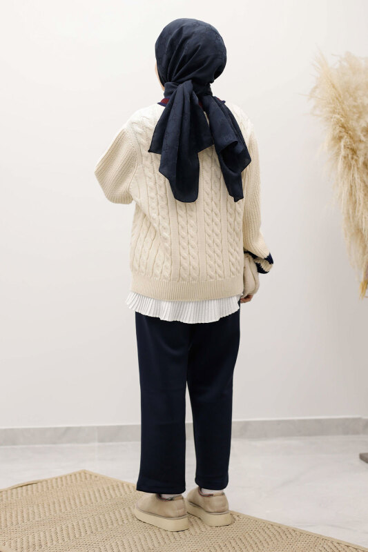 Saç Örgü Desenli Triko Hırka TSD250255 Bej - 6