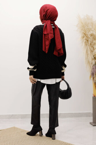 Saç Örgü Desenli Triko Hırka TSD250255 Siyah - 6