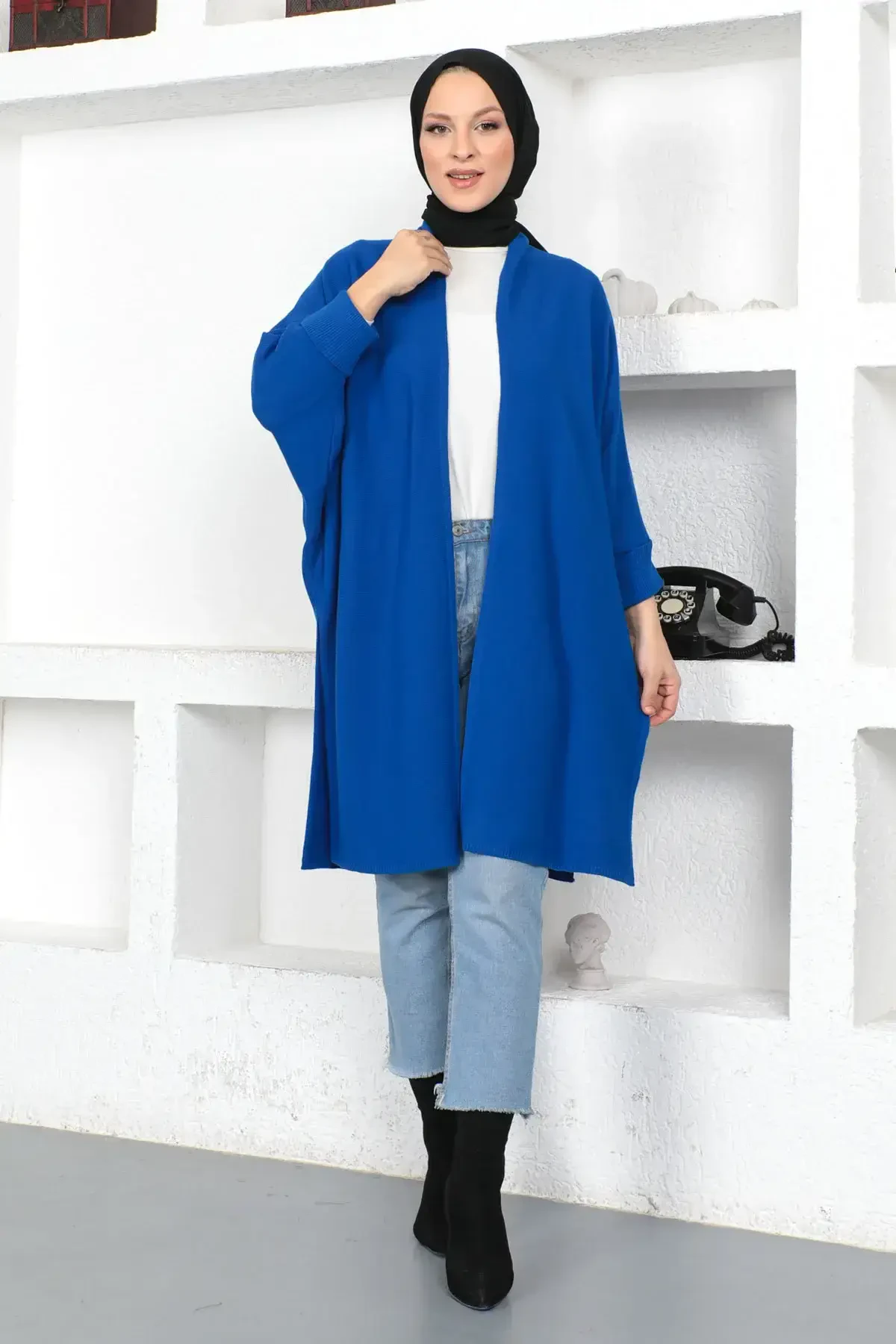 Şal Yaka Triko Hırka TSD230356 İndigo - Tesettür Dünyası