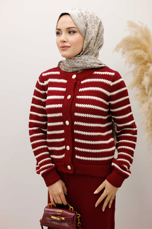 Şertili Triko Hırka TSD250228 Bordo - 2