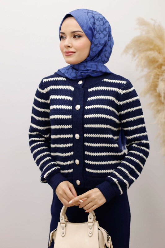 Şertili Triko Hırka TSD250228 Lacivert - 2
