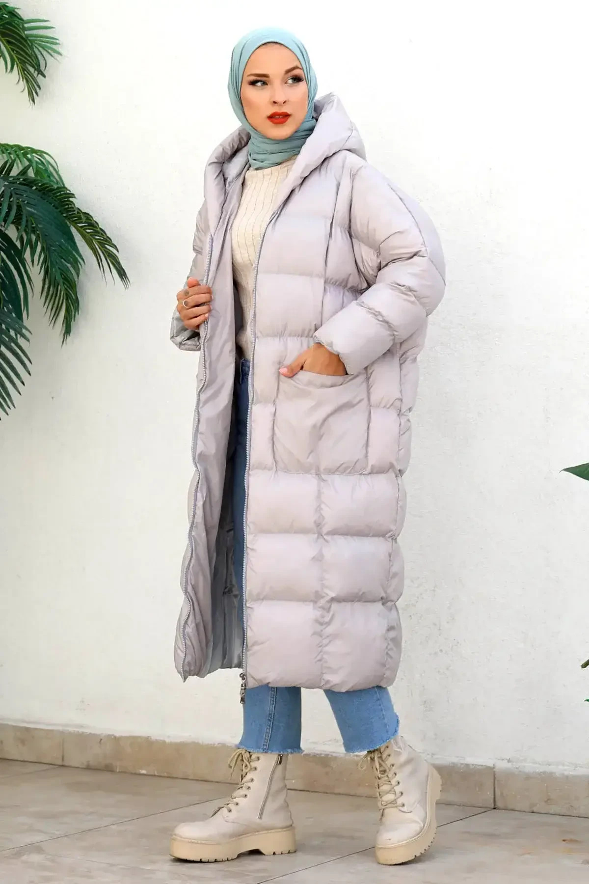 Şişme Yorgan Mont TSD221112 Gri - Tesettür Dünyası