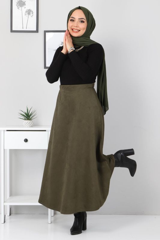 Süet Mevlana Etek TSD0036 Haki - 2