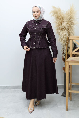Süs Cepli Belden Oturtmalı Etekli Takım TSD260146 Bordo - 3