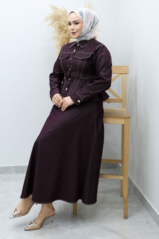 Süs Cepli Belden Oturtmalı Etekli Takım TSD260146 Bordo - 5