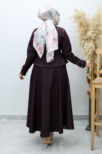 Süs Cepli Belden Oturtmalı Etekli Takım TSD260146 Bordo - 6