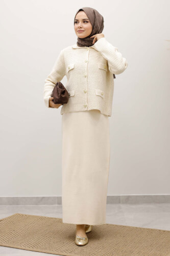 Süs Cepli Triko Hırka TSD250243 Bej - 3