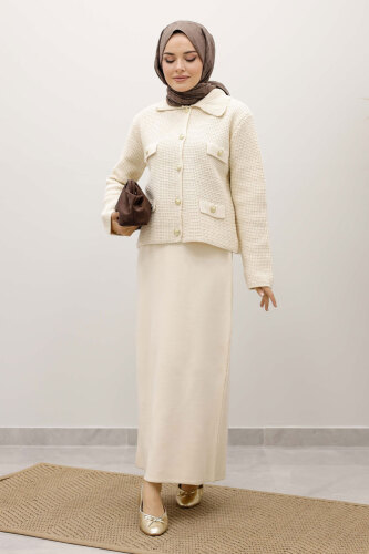 Süs Cepli Triko Hırka TSD250243 Bej - 5