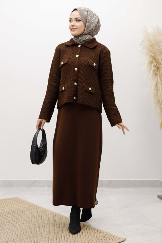 Süs Cepli Triko Hırka TSD250243 Kahverengi - 2