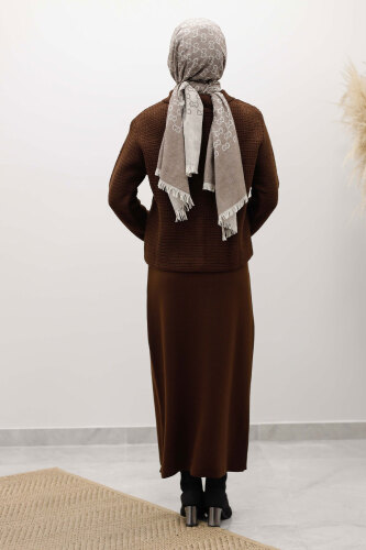 Süs Cepli Triko Hırka TSD250243 Kahverengi - 6