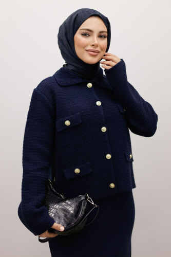 Süs Cepli Triko Hırka TSD250243 Lacivert - TESETTÜR DÜNYASI (1)