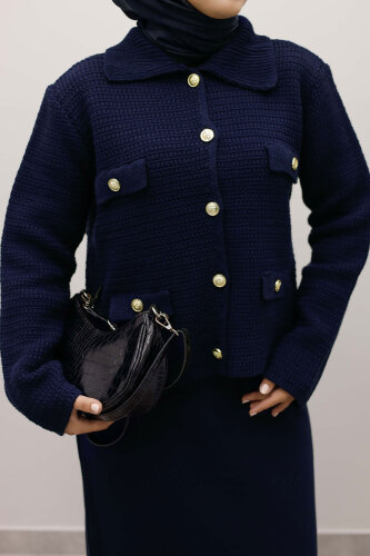 Süs Cepli Triko Hırka TSD250243 Lacivert - 4