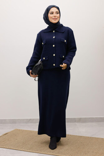 Süs Cepli Triko Hırka TSD250243 Lacivert - TESETTÜR DÜNYASI