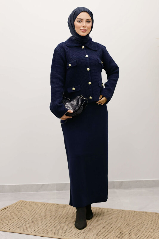 Süs Cepli Triko Hırka TSD250243 Lacivert - 5