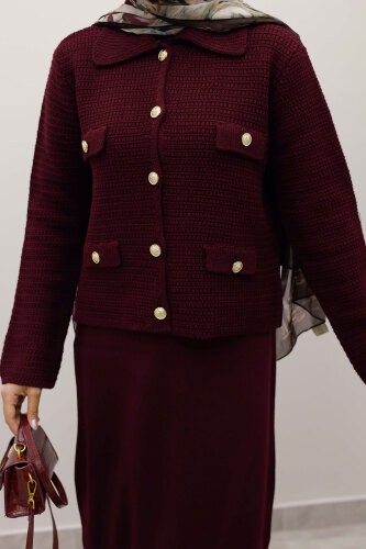 Süs Cepli Triko Hırka TSD250243 Mürdüm - 4