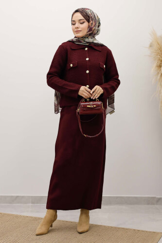 Süs Cepli Triko Hırka TSD250243 Mürdüm - 5