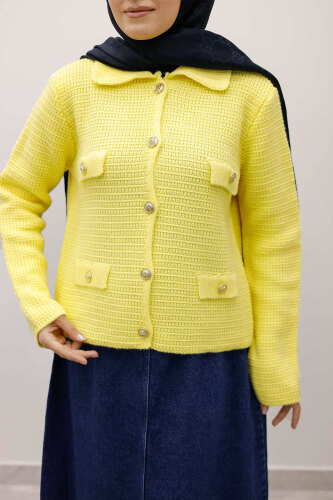 Süs Cepli Triko Hırka TSD250243 Sarı - 4