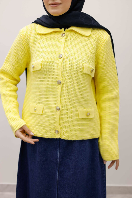 Süs Cepli Triko Hırka TSD250243 Sarı - 4