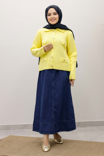 Süs Cepli Triko Hırka TSD250243 Sarı - 3