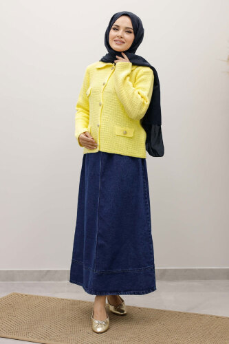 Süs Cepli Triko Hırka TSD250243 Sarı - 5