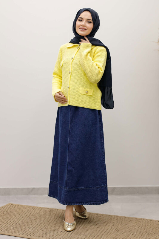 Süs Cepli Triko Hırka TSD250243 Sarı - 5