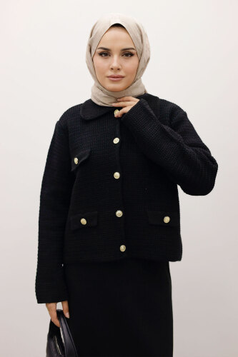 Süs Cepli Triko Hırka TSD250243 Siyah - TESETTÜR DÜNYASI (1)