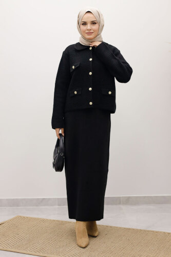 Süs Cepli Triko Hırka TSD250243 Siyah - 3