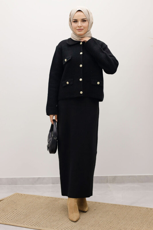 Süs Cepli Triko Hırka TSD250243 Siyah - 3