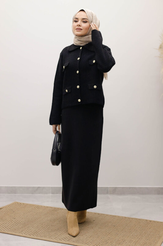 Süs Cepli Triko Hırka TSD250243 Siyah - 5