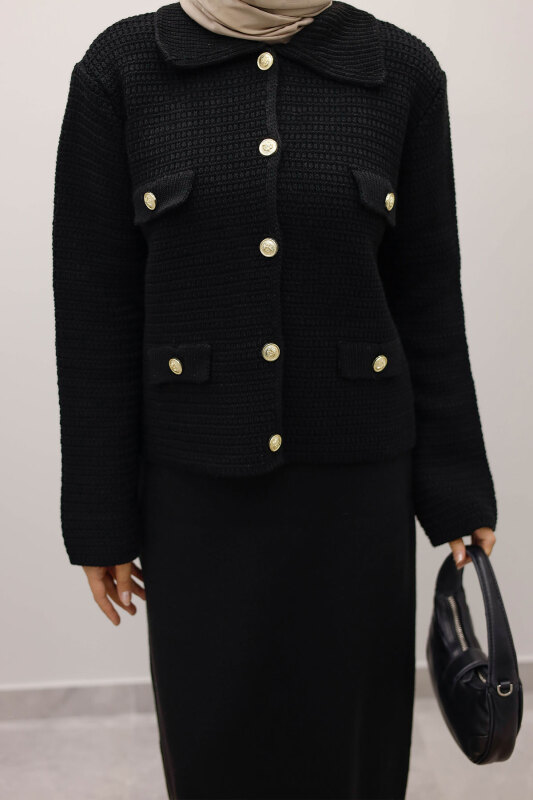 Süs Cepli Triko Hırka TSD250243 Siyah - 4