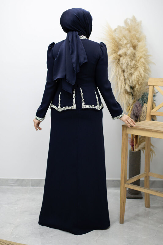 Taş İşlemeli Peplum Abiye TSD260195 Lacivert - 6