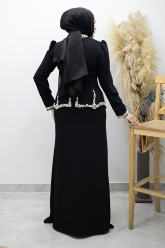 Taş İşlemeli Peplum Abiye TSD260195 Siyah - 6