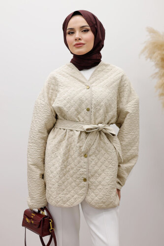 Taşlı Kapitone Ceket TSD260121 Bej - 2