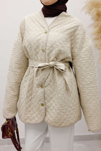 Taşlı Kapitone Ceket TSD260121 Bej - 4