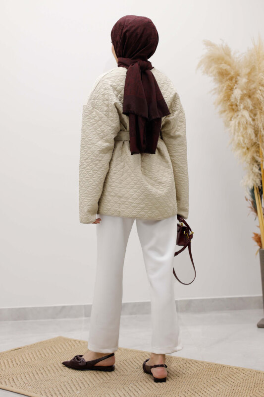 Taşlı Kapitone Ceket TSD260121 Bej - 6