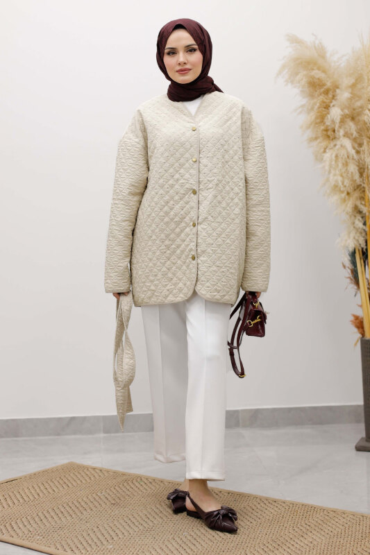 Taşlı Kapitone Ceket TSD260121 Bej - 9