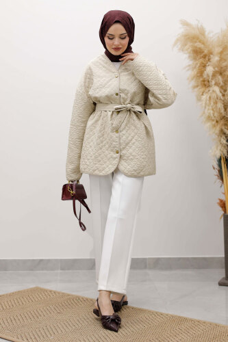 Taşlı Kapitone Ceket TSD260121 Bej - 11
