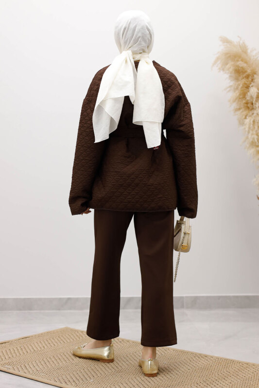 Taşlı Kapitone Ceket TSD260121 Kahverengi - 6