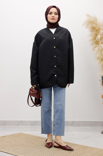 Taşlı Kapitone Ceket TSD260121 Siyah - 5