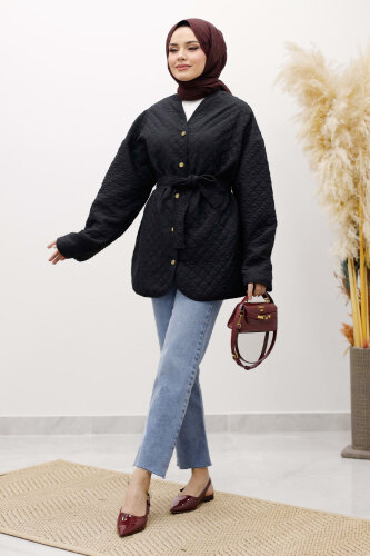 Taşlı Kapitone Ceket TSD260121 Siyah - 7