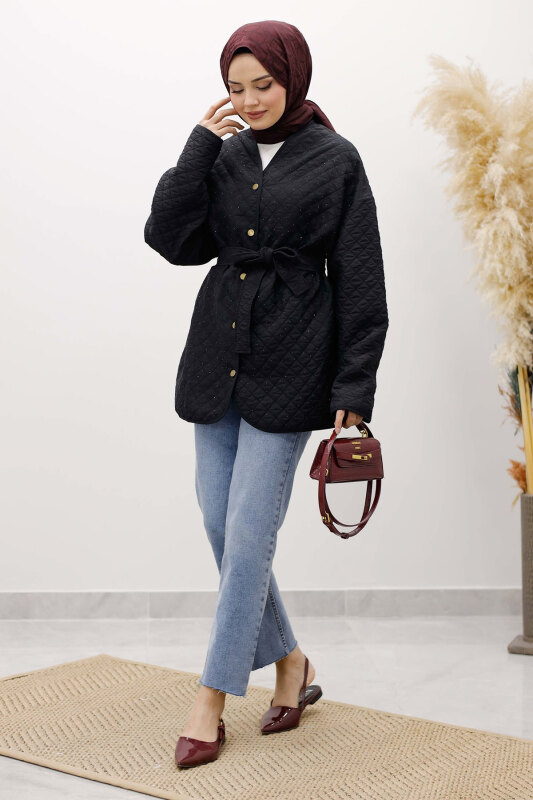 Taşlı Kapitone Ceket TSD260121 Siyah - 9