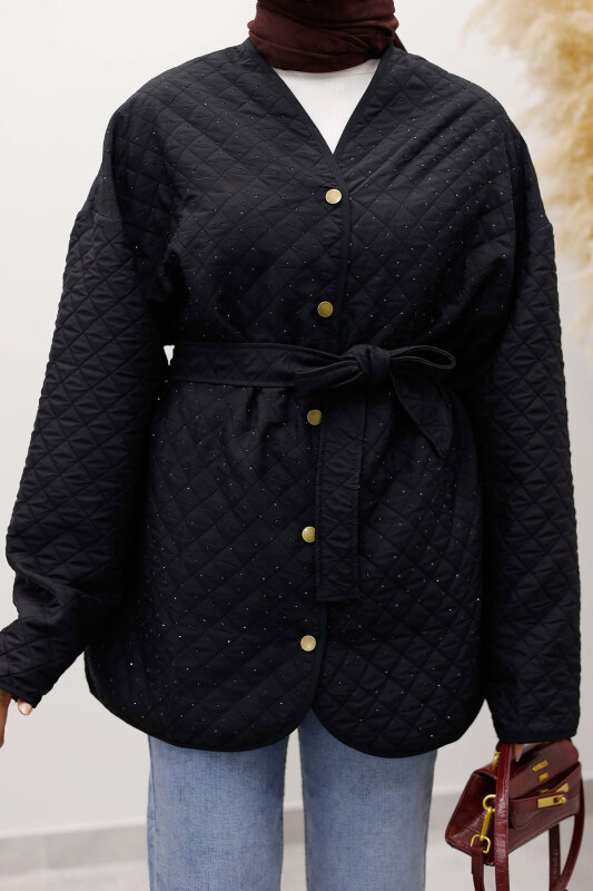 Taşlı Kapitone Ceket TSD260121 Siyah - 10