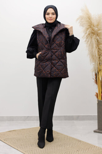 Taşlı Şişme Yelek TSD260122 Kahverengi - 1