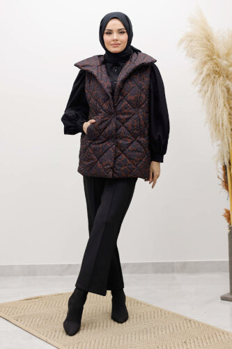 Taşlı Şişme Yelek TSD260122 Kahverengi - 3