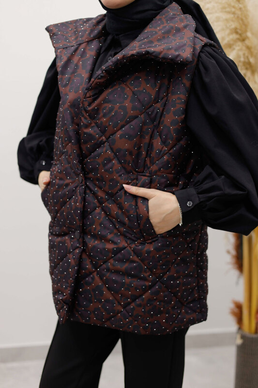 Taşlı Şişme Yelek TSD260122 Kahverengi - 4