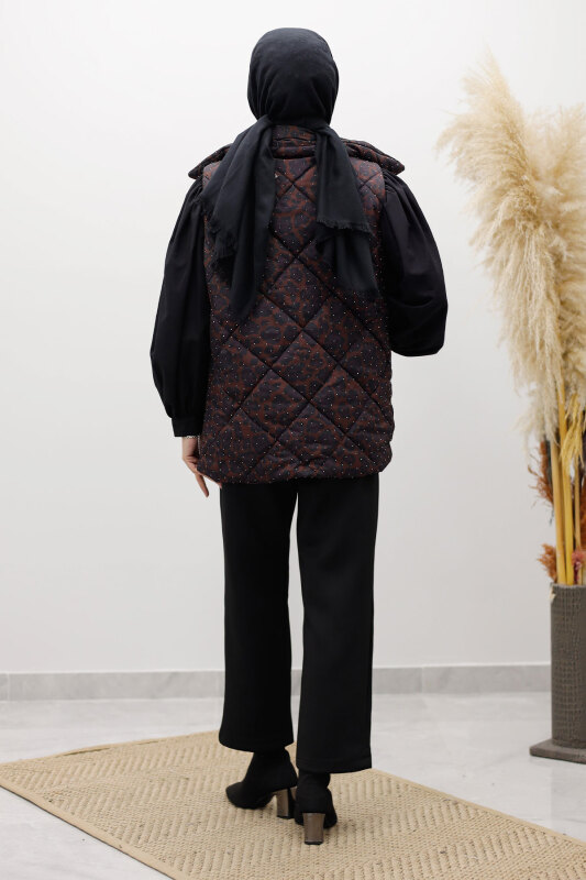 Taşlı Şişme Yelek TSD260122 Kahverengi - 6