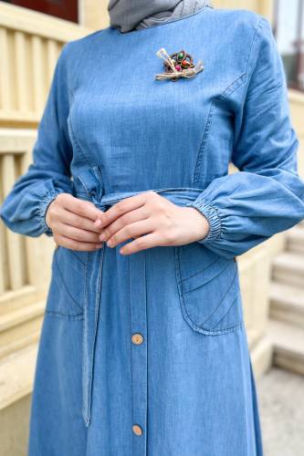 Tokalı Kot Elbise TSD220822 Açık Mavi - 4