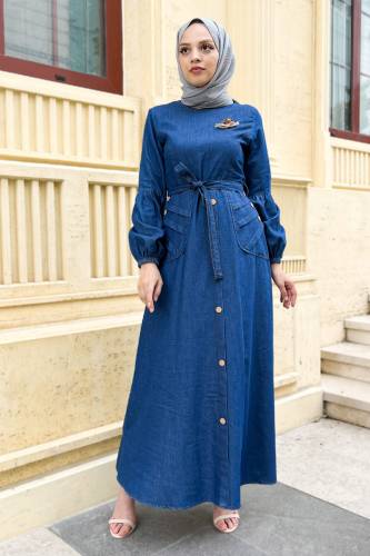 Tokalı Kot Elbise TSD220822 Koyu Mavi - 4